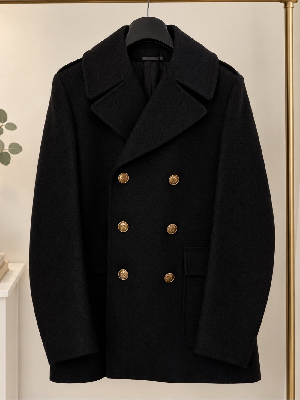 Givenchy Black Peacoat with Gold Buttons